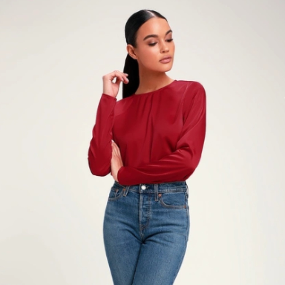 New! RED SATIN LONG SLEEVE TOP